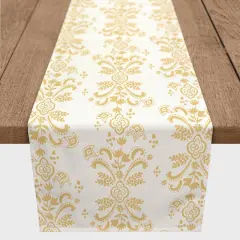 90" Floral Crest Cotton Twill Table Runner Yellow
