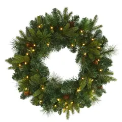 24" LED Mixed Pine Artificial Christmas Wreath