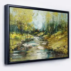 Designart - Creek in the Forest Oil Painting - Landscape Painting Canvas Print in Black Frame