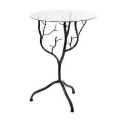 22" Metal Branch Accent Table with Glass Top Black