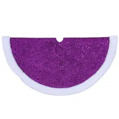 20" Purple Glittered Mini Christmas Tree Skirt with Faux Fur Trim