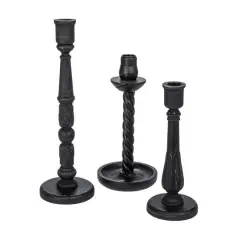 Hello Honey&reg; Round Black Wood Taper Candle Holder Set