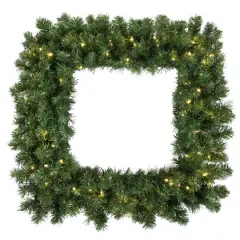 30" Clear Dura-Lit&reg; Square Grand Teton Pine Wreath