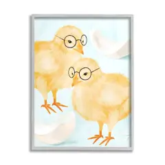 Stupell Industries Easter Chicks Hatched Eggs Yellow Birds Round Glasses Framed Giclee Art Gray