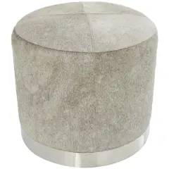 17" Gray Leather Patchwork Stool with Silver Metal Base