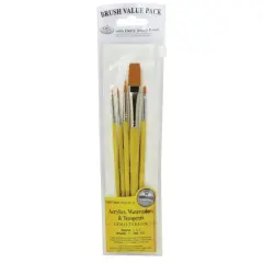 Royal & Langnickel&reg; Zip N' Close Yellow Golden Taklon 5 Piece Brush Set