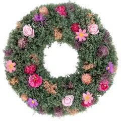 13" Pink Rose & Purple Thistle Spring Wreath