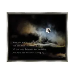 Stupell Industries Witch Flying By Moon Framed Floater Canvas Wall Art Gray