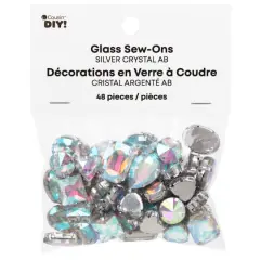 CousinDIY Silver Crystal AB Glass Sew-On Rhinestones, 48ct.