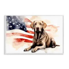 Stupell Industries Patriotic Dog with Flag Framed Giclee Art White