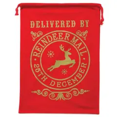 19" x 26" Delivered By Christmas Red Cotton Drawstring Bag