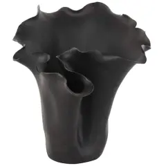 10" Black Abstract Floral Ceramic Vase