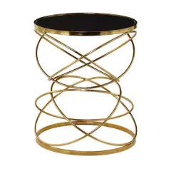 24" Open Ring Accent Table with Black Marble Top Gold