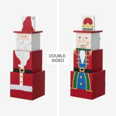 Glitzhome&reg; 24.5" Christmas Wood Santa and Nutcracker Reversible Boxed Porch Decor
