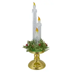 14.5" Lighted Water Candle on Gold Base with Berries