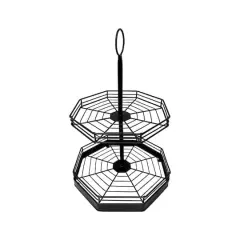 16.75" Black Spiderweb Metal Two-Tiered Tray by Celebrate It&trade;