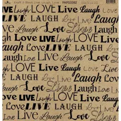 Paper Caf&eacute; Kraft & Black Live Laugh Love 12" x 12" Cardstock, 15 Sheets