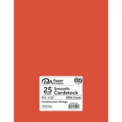 PA Paper&trade; Accents 8.5" x 11" 65lb. Smooth Cardstock, 25 Sheets Construction Orange