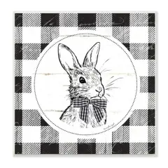 Stupell Industries Detailed Easter Bunny Drawing Spring Plaid Border Wall Plaque Art