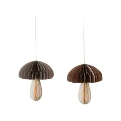 Hello Honey&reg; Brown Paper Mushroom Folding Honeycomb Ornament Set with Gold Glitter Edge