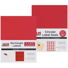JAM Paper Circular Seal & Rectangular Mailing Address Label Combo Set Red