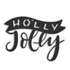 4" Holly Jolly Typography Metal Ornament Black