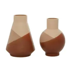 Set of 2 Tan Ceramic Modern Vase 12", 11"