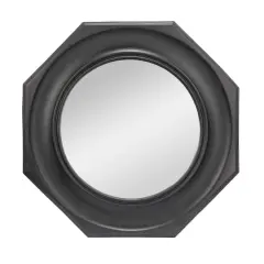 Hello Honey&reg; Black Hexagonal Carved Wood Framed Wall Mirror