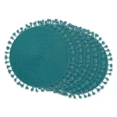 DII&reg; Tassel Fringe Woven Round Placemats, 6ct. Teal