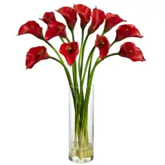 20" Mini Calla Lily Arrangement in Tall Vase, Red