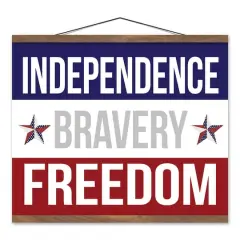 20" Red, White & Blue Independence Bravery Freedom Teak Hanging Canvas