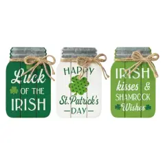 Glitzhome&reg; 7" Set of 3 St. Patrick's Wooden Mason Jar Table decor