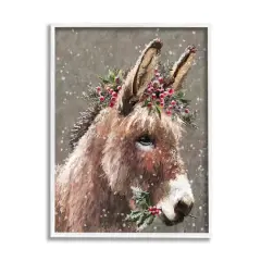 Stupell Industries 16" x 20" Winter Donkey Snow Falling Giclee Art in White Frame