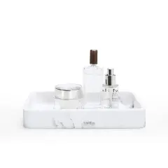 SunnyPoint White Marble Finish Round Corner Organizer Tray