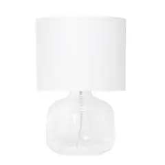 Simple Designs 14" Glass Table Lamp with White Fabric Shade Clear/White