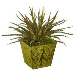 12" Aloe Succulent Artificial Plant in Green Tin Planter