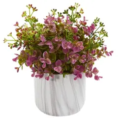 9" Purple Eucalyptus Plant In Marble Finished Vase