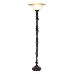 Brown Tempered Glass and Polystone Traditional Torchiere Floor Lamp, 72" x 16" x 16"