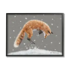 Stupell Industries Jumping Fox Winter Snowfall Framed Giclee Art Black