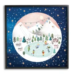Stupell Industries Ice Skating Christmas Snow Scene Framed Giclee Art Black