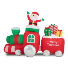 Glitzhome&reg; 8ft. Lighted Inflatable Santa On Pick-Up Train D&eacute;cor