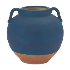 7" Navy Ceramic Urn Vase with Terra Cotta Accent