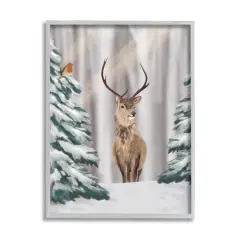 Stupell Industries Seasonal Deer Winter Landscape Framed Giclee Art Gray