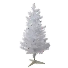 3ft. Pre-Lit White Iridescent Pine Artificial Christmas Tree, Purple Lights
