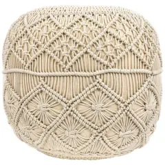 18" Cream Macram&eacute; Round Natural Cotton Pouf