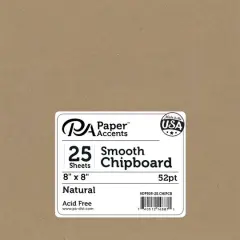 PA Paper&trade; Accents Natural 8" x 8" Smooth Chipboard, 25 Sheets