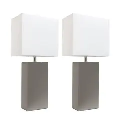Elegant Designs&trade; 2 Pack Leather Table Lamps with White Shades Gray and White
