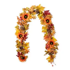 Glitzhome&reg; 6ft. Fall Sunflower, Maple Leaf & Berry Garland