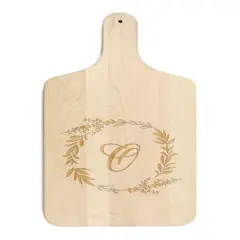 Floral Wreath Monogram Maple Paddle Cutting Board O