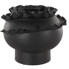 11.5" Black Wide Abstract Floral Ceramic Vase with Layered Petals